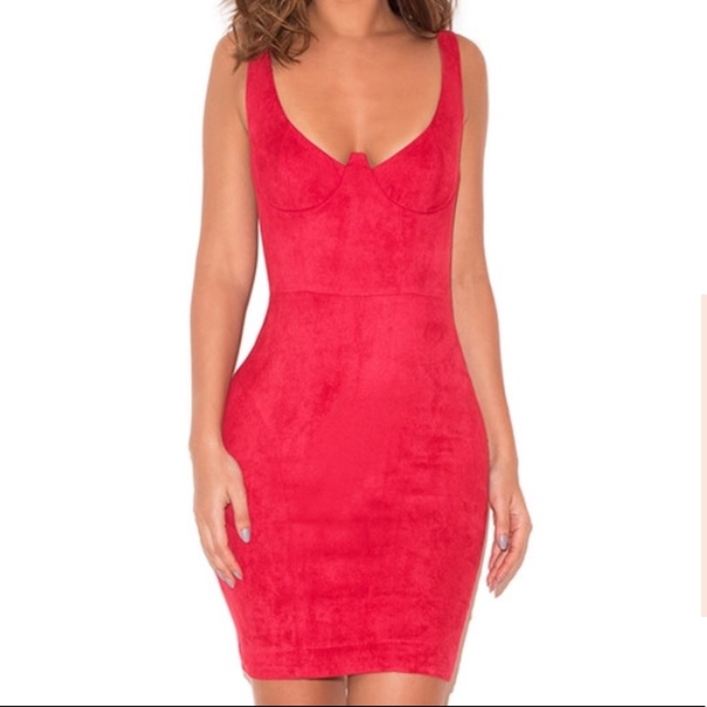 Red Suede Bustier Dress